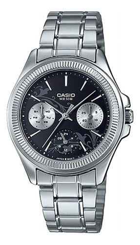 Reloj Casio Ltp2088d-1a2v Para Mujer Esfera Negra De Acero