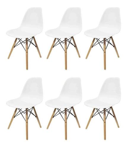 Silla Eames Blancas Comedor Plástico Patas De Madera X6 U