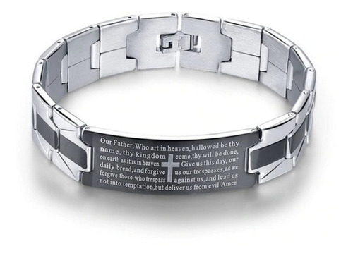 Pulseira Masculina Executiva Aço Inoxidável 316l Cruz Prata