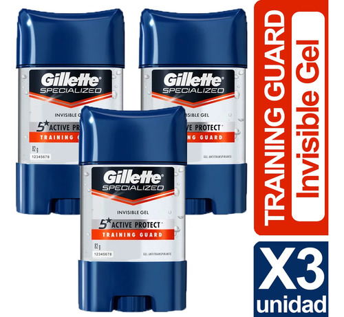 Desodorante Gillette Training Guard Gel 82g X3 Unid