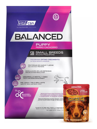 Alimento Vitalcan Balanced Cachorro Raza Pequeña 3k+pate+env