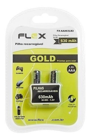 Pilha Recarregável Ni-mh Flex Gold Aaa 630 Mah 1.2v C/ 2 