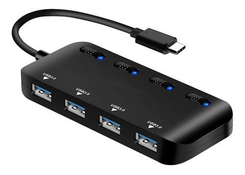 Hub 4 Puertos Independientes Usb 3.0 Tipo C 5gbps Indicador 