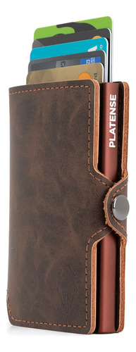 Billetera Tarjetero Rfid - Platense - Licencia Color Marrón Oscuro Diseño De La Tela Liso