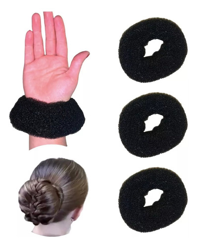 Donas Para Cabello Peinado Chongo Mágico Espuma Negras 3pzs Negro Lisa