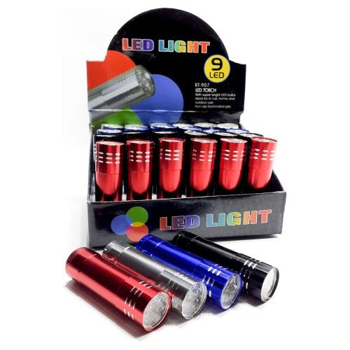 Linterna 8cm De Colores 9 Led A Pila X24 Unidades En Caja