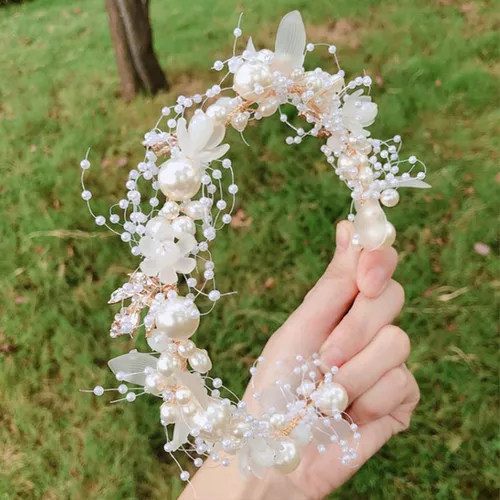 Arranjo Infantil Faixa de cabelo strass e pérolas flor grinalda