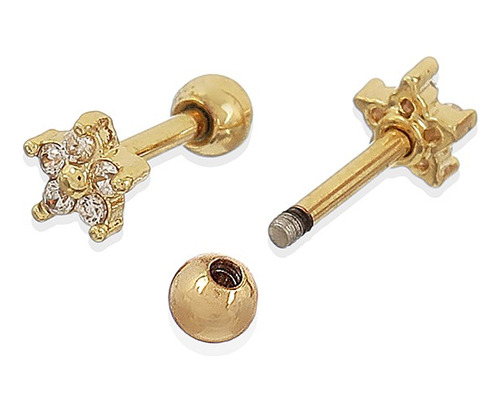 Piercing Florzinha Zirc Prata 925 Banho Ouro 18k 21921914