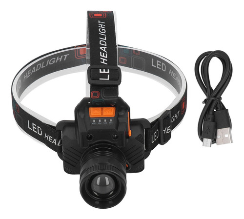 Lámpara De Cabeza Recargable Por Usb, 3 Modos De Luz, Lente