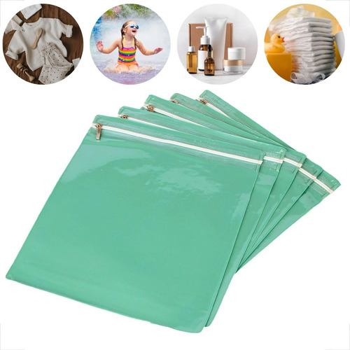Kit 5 Saquinhos Maternidade Multiuso Necessaire Organizador Cor Verde Desenho Do Tecido Liso