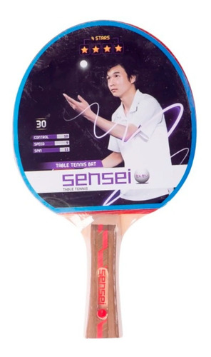 Paleta De Ping Pong Sensei 4 Star Madera Goma Tenis Mesa 