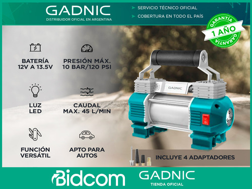 Compresor De Aire Apto Para Autos Gadnic Portátil Luz Led