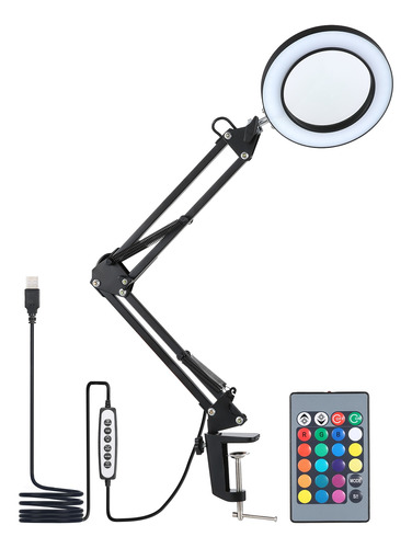 Lámpara De Escritorio Led Con Clip Lupa 5x 3 Color 10 Brillo