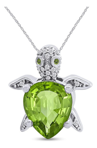 Colgante De Tortuga Con Circonita Cúbica Blanca Y Peridoto K