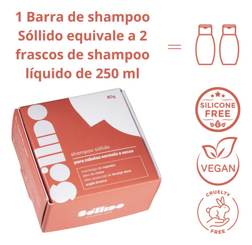  Shampoo Vegano Barra Sóllido 80g Cabelos Normais A Secos