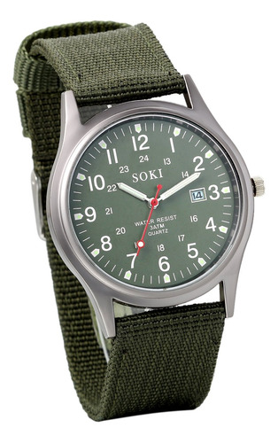 Reloj De Pulsera Verde Militar Con Correa De Nailon Para Hom