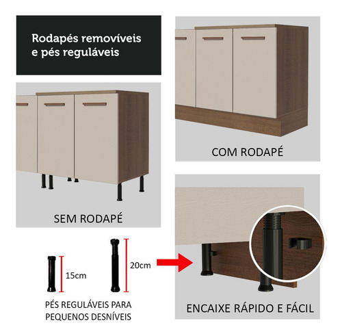 Balcão Pia Cozinha 1 Porta 2 Gav Com Tampo Rcr Agata Madesa Cor Rustic/Crema