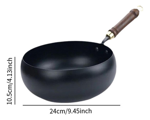 . Olla De Hierro Wok Con Fondo Redondo, Cubierta De Madera