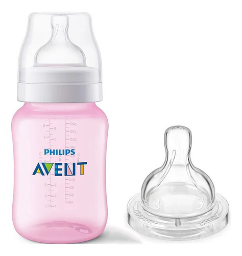 Botella anticólica Avent, 260 ml, boquilla número 3 +1 mes Philips Color Pink