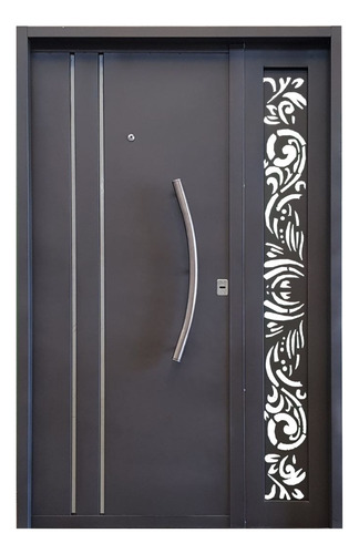Puerta De Hoja Y Media Con Postigo Fijo Chapa Decorada Gris Oscuro