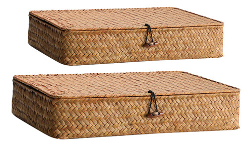 Handmade Straw Storage Boxes Woven Basket 2 Pcs