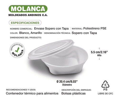 Imagen 2 de 2 de Sopero Con Tapa Molanca - 50 Und