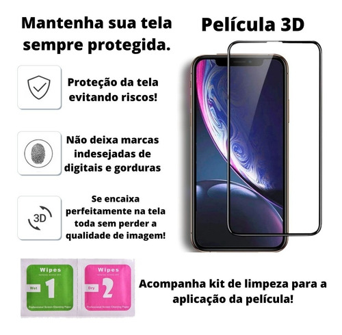 Película De Vidro 3d P/ iPhone 7/8 Plus Xs Xr 11 Pro Max 12