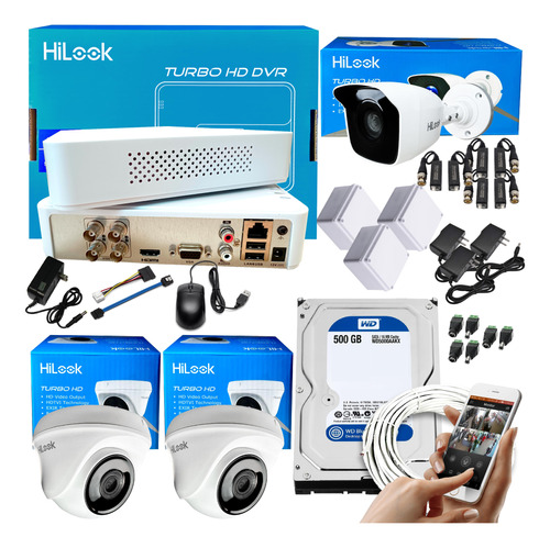 Cámaras Seguridad Kit Hilook Dvr 1080 4 Ch + 3 Cam 1080 + D.