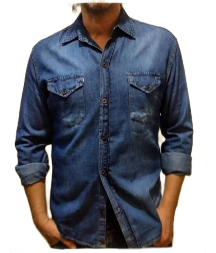 Camisa De Jeans Azul Hombre Tela Importada Premium