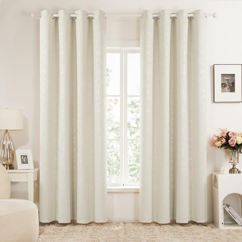 Cortina Opaca Beige Con Aislamiento Térmico, 2 Paneles