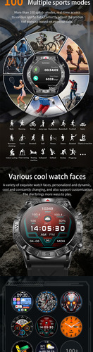 Reloj Inteligente, Altímetro, Barómetro, Compas, Zinc. Negro Silicona Gris Gris Oscuro