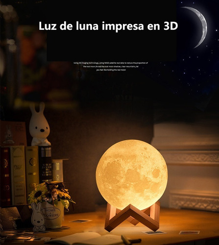Lámpara Con Base Diseño De Luna 3d Recargable