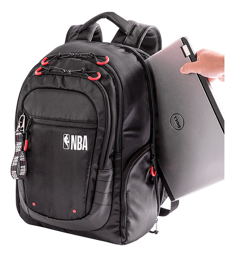 Mochila Grande 5 Comp. Notebook Nba Pro - Preto Desenho Do Tecido Lisa