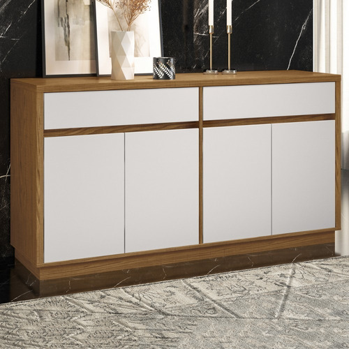 Balcão Buffet Ana 4 Portas 100% Mdf Ypê/off White Cor Bege