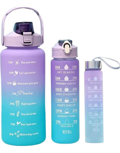 Botella Motivational Fitness Academy de 2000 ml, 900 ml, 280 colores, lila, kit 3