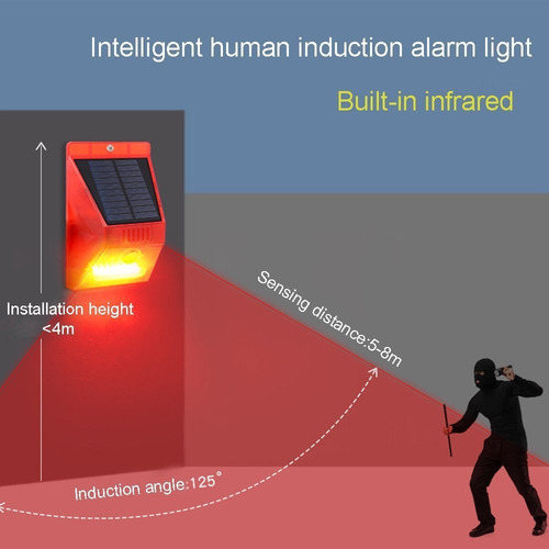 Imagen 2 de 6 de Luz Led Solar Con Detector De Movimiento Sirena Alarma Segu