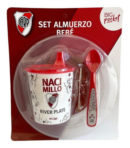 Imagen 1 de 8 de Set Plato Vaso Cuchara Bebé River Plate Con Licencia Oficial