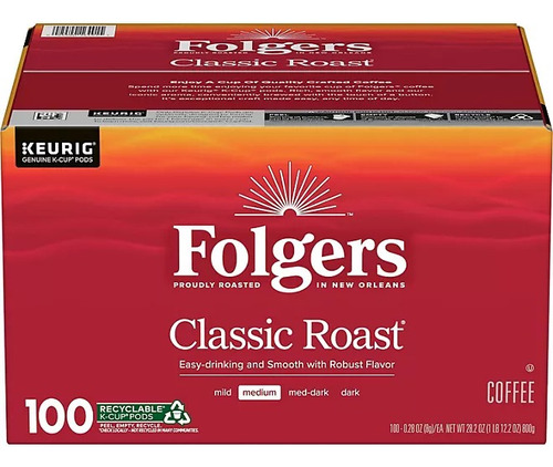 Café Keurig Folgers K-cups Tostado Clásico 100pzs Importado