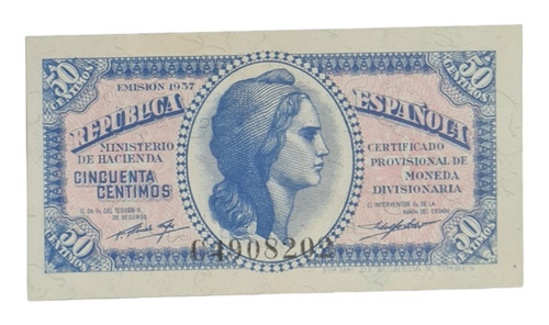 Billetes Mundiales : España  50 Céntimos Año 1937