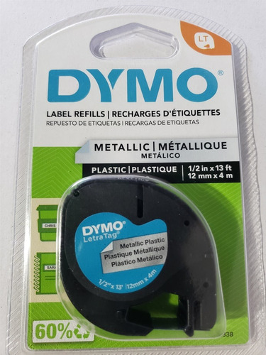 Dymo Tag Plástico Metálico Etiqueta Repuesto Rollo 12mm.x4m.