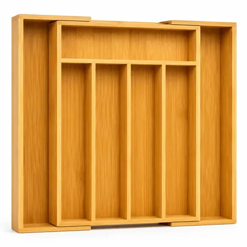 Organizador De Talheres Madeira Bambu 7 Divisórias Extensível Smo...
