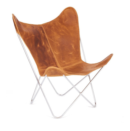 Sillón Bkf Calma Chicha® Cuero Gastado Whisky  Base Cromo