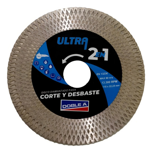 Disco Diamantado Corte Y Desbaste 2 En 1 Doble A 115 Mm Color Plateado