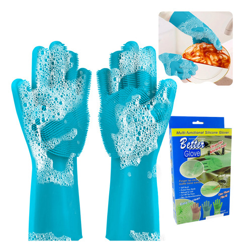 Guantes Mágicos De Limpieza Para Lavar Trastes Slim Company Desinfectar Y Multiusos De Silicona Para Cocina Baño Hogar Color Azul Cielo