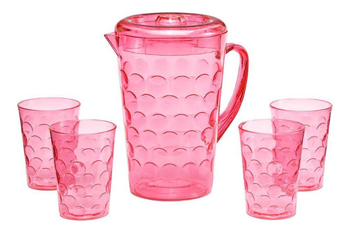 Jarra Acrílico Com 4 Copos Agua Suco Gelo Decorativo Rosa