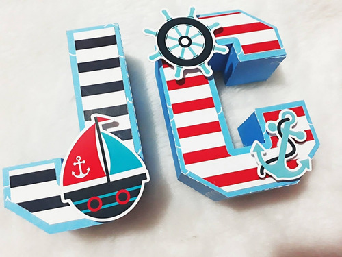 Letras 3d Y Numero 3d Estilo Marinero Nautico Mesa Dulce