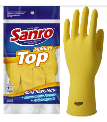 Luva Latex Forrada Amarela Top Tam P6 Sanro