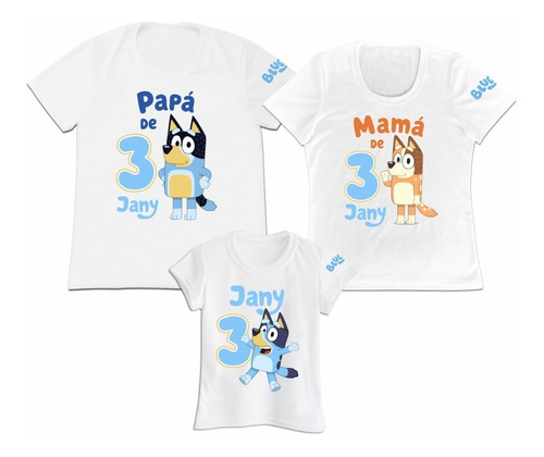 Franela Set 3 Familia Papa Mama Hija Bluey Microdurazno