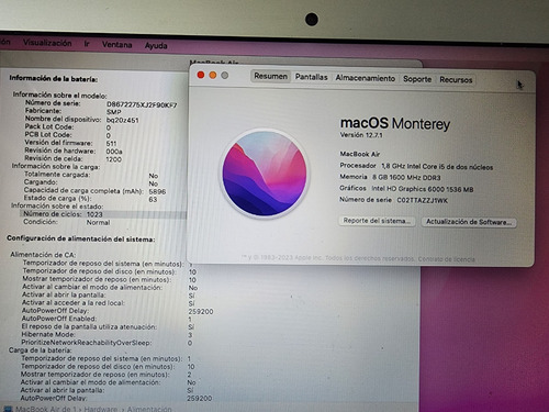 Macbook Air 2017 A1466 I5 8gb Ram 128gb Ssd + Cargador