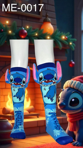 Medias Disney Stitch 3d Para Niños - Talle Ajustable Azul Acero Estampado Unico
